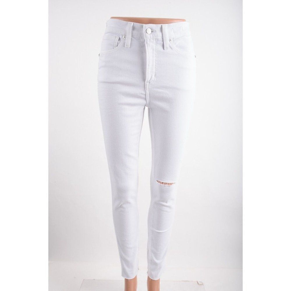 Madewell Womens Skinny Jeans 10" High Rise Sz 26 White Ripped Distressed Raw hem